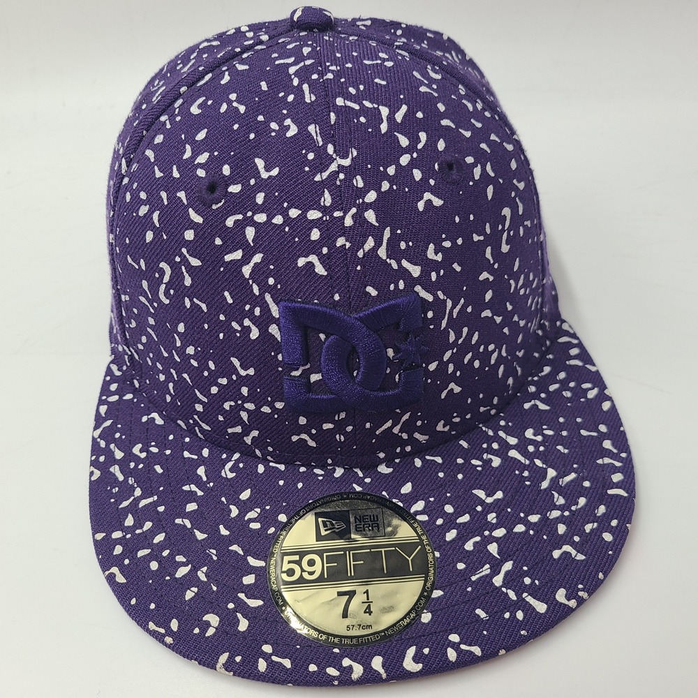 DC‎ Shoes Hat Fitted 7 1/4 New Era 59Fifty Purple White Speckle Print Wool Men